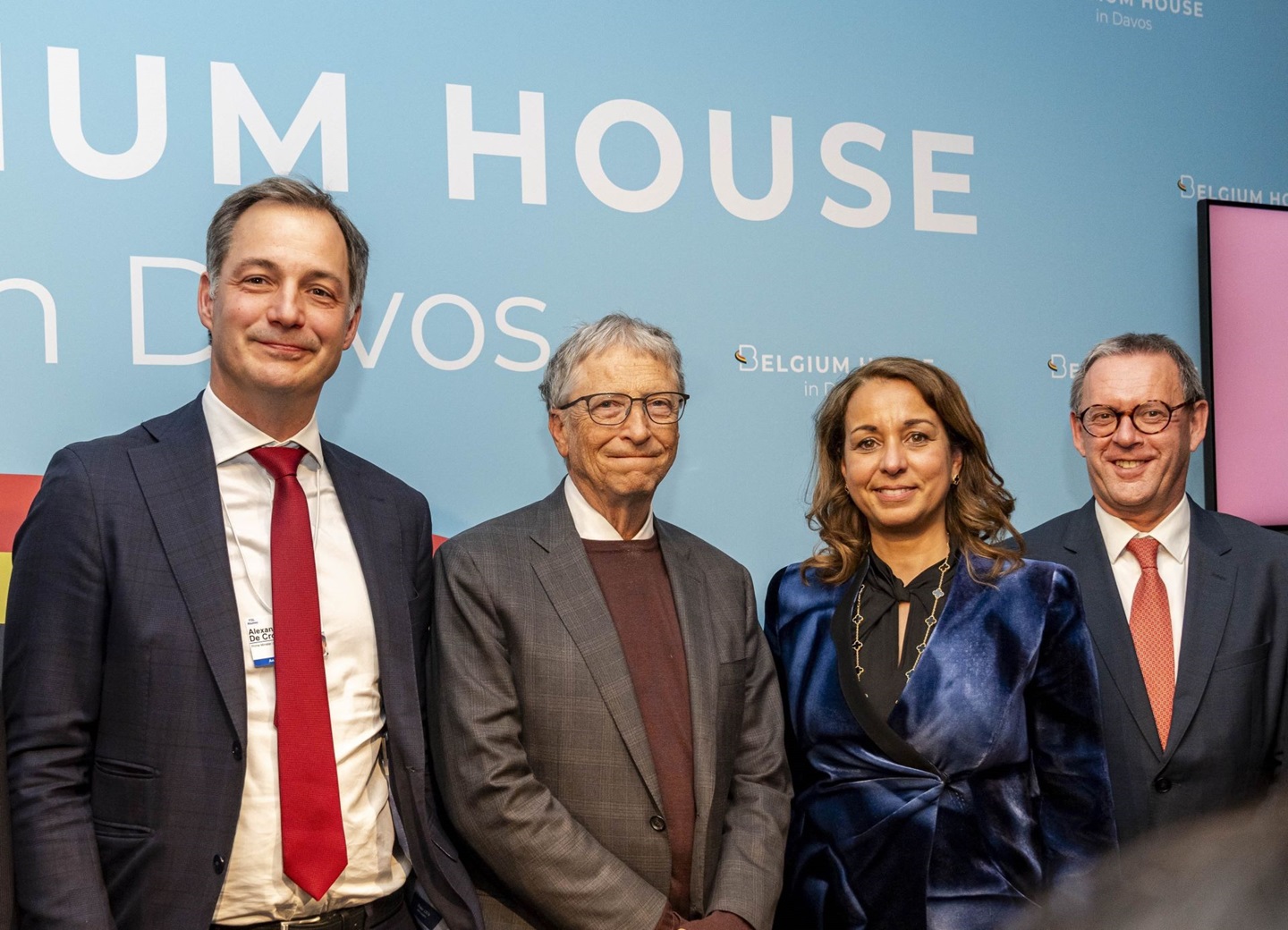 Alexander De Croo, Bill Gates, Ilham Kadri and Pascal De Buck at Belgian House WEF 2024